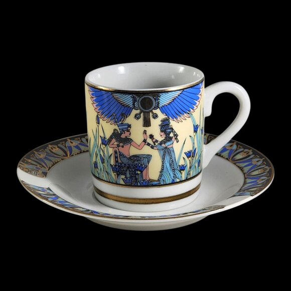 Vintage Limoges Egyptian Espresso Cup and Saucer Set Royal Porcelain EGP France - Picture 7 of 11